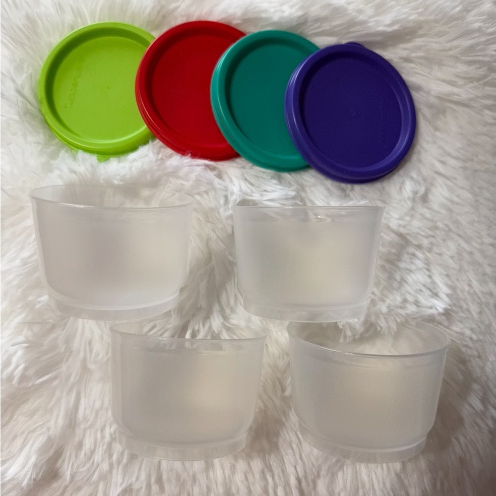 NEW Vintage Tupperware 4oz snack cups with lids. Set of 4. Multi color